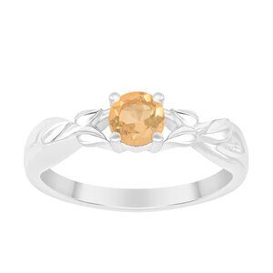 5MM Round Nature Inspired Citrine 925 Sterling Silver Solitaire Crossover Ring